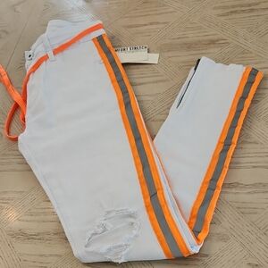 KDNK Comfort Stretch Skinny Jeans - White w/Orange & Gray Stripes Size 3